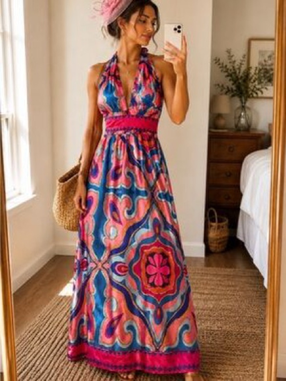 SUGAR LIPS /vibrant pink and blue paisley halter maxi dress/ NWOT / 2x